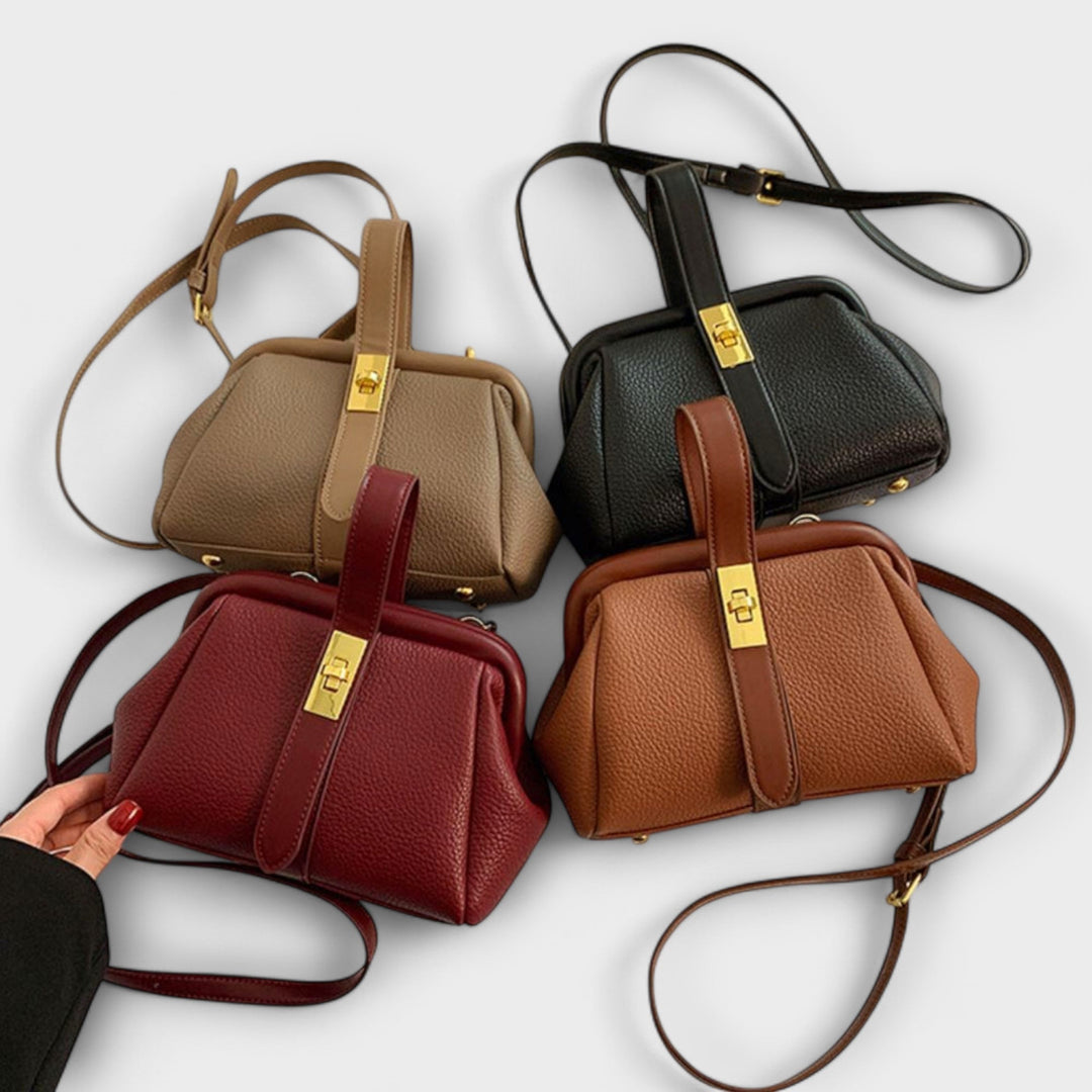 Women's Elegant Leather Mini Handbag with Turn Lock