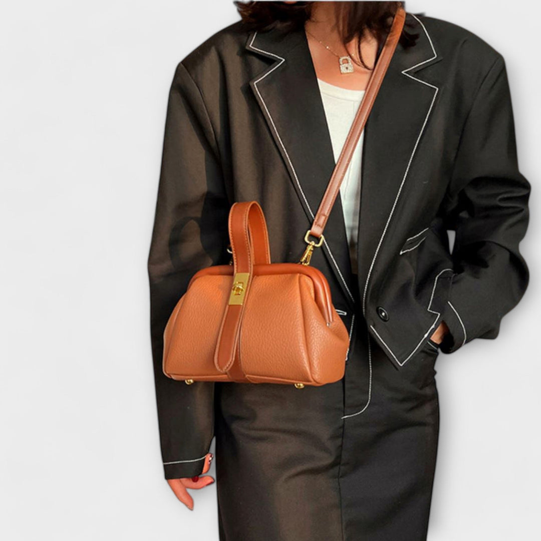 Women's Elegant Leather Mini Handbag with Turn Lock