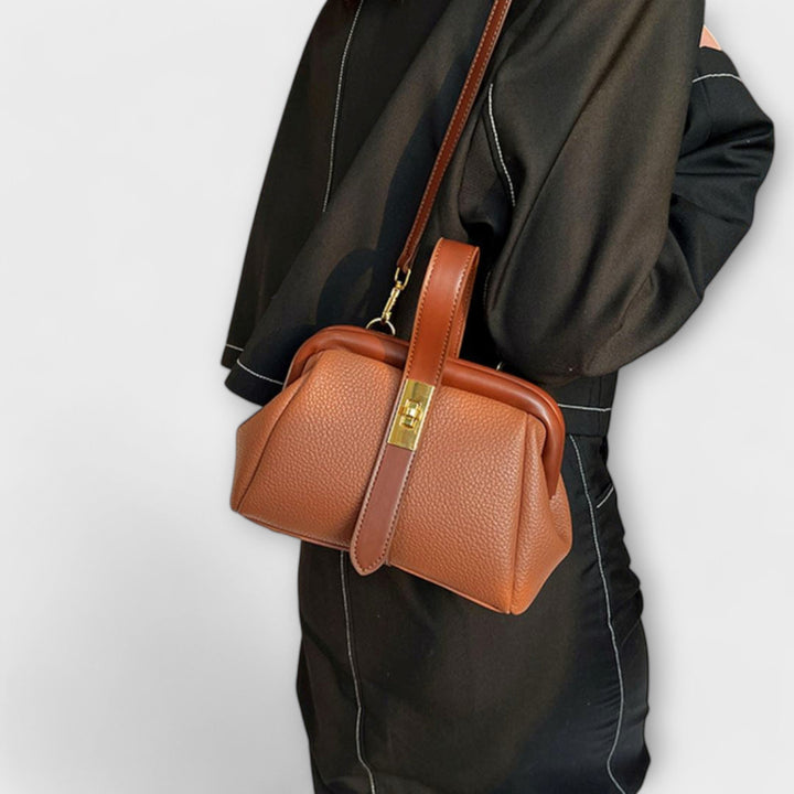 Women's Elegant Leather Mini Handbag with Turn Lock