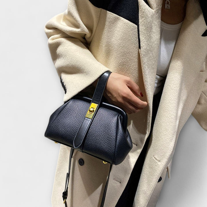 Women's Elegant Leather Mini Handbag with Turn Lock