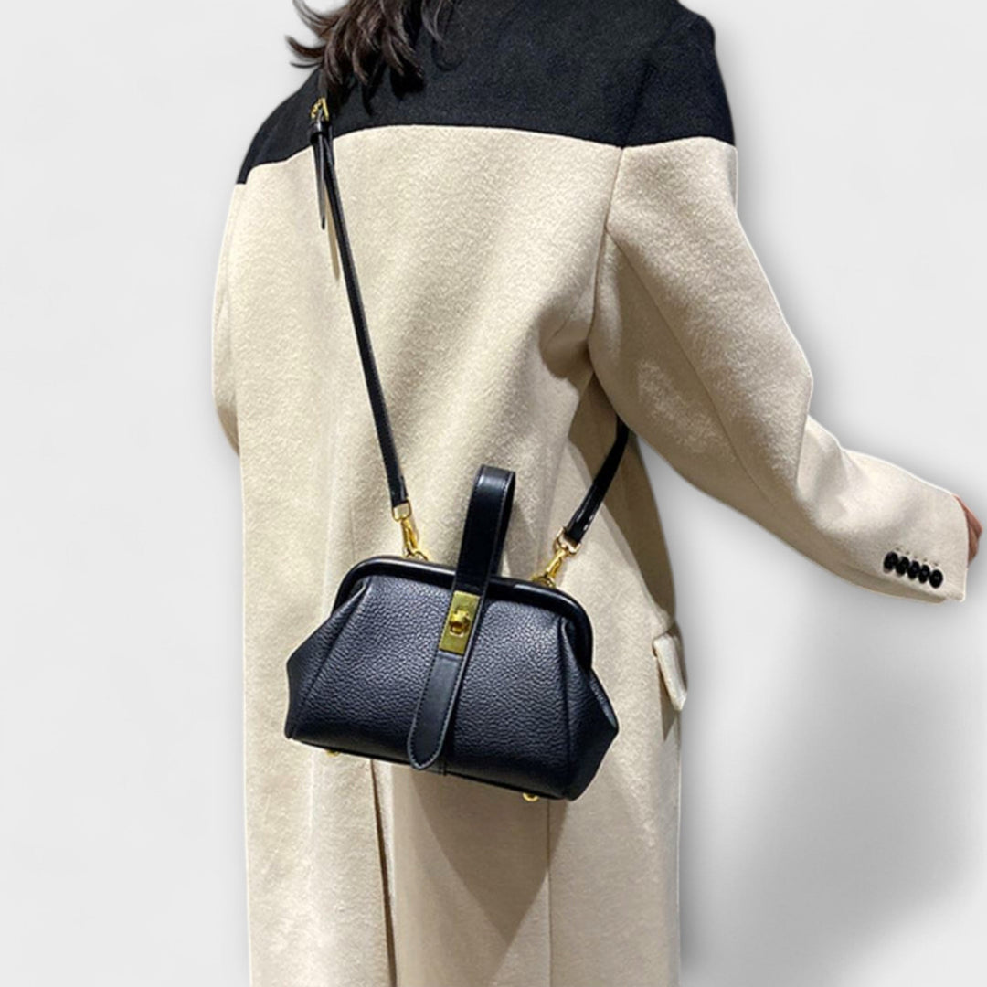 Women's Elegant Leather Mini Handbag with Turn Lock
