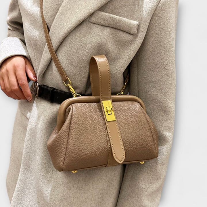 Women's Elegant Leather Mini Handbag with Turn Lock