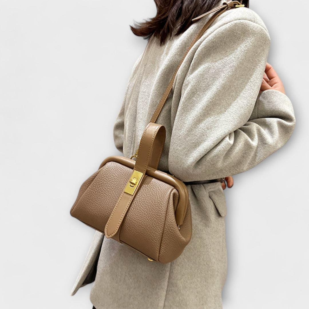 Women's Elegant Leather Mini Handbag with Turn Lock