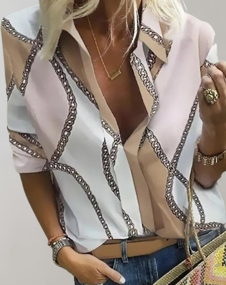 Women's Elegant Chain Pattern Blouse with Long Sleeves