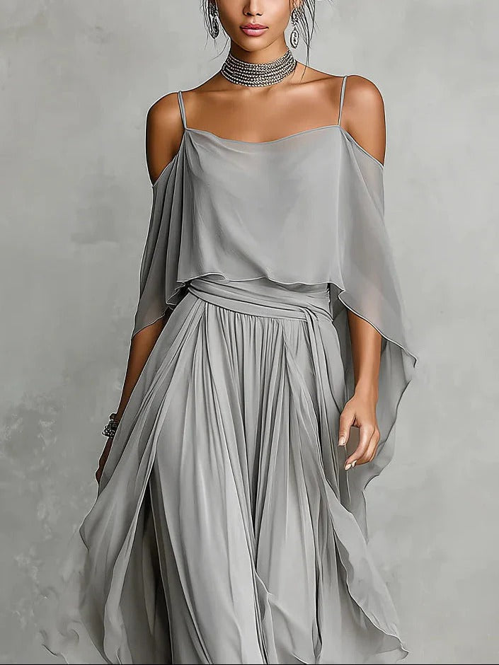 Emma & Rose Cape Town Haze strappy top lightweight trousers in grey, featuring a relaxed fit and stylish design.