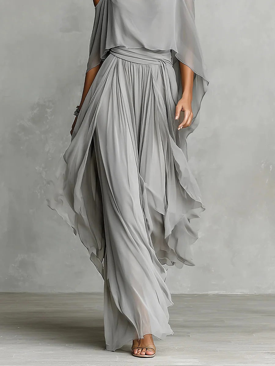 Emma & Rose Cape Town Haze strappy top lightweight trousers in grey, showing a relaxed fit and soft fabric design.