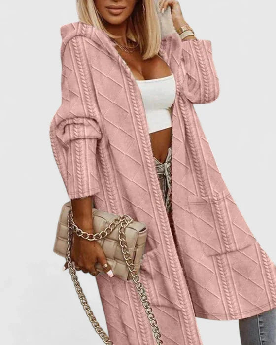 Beige Calystria™ Elegant Cardigan by Emma & Rose Cape Town, stylish knitwear with a fitted design and subtle texture.