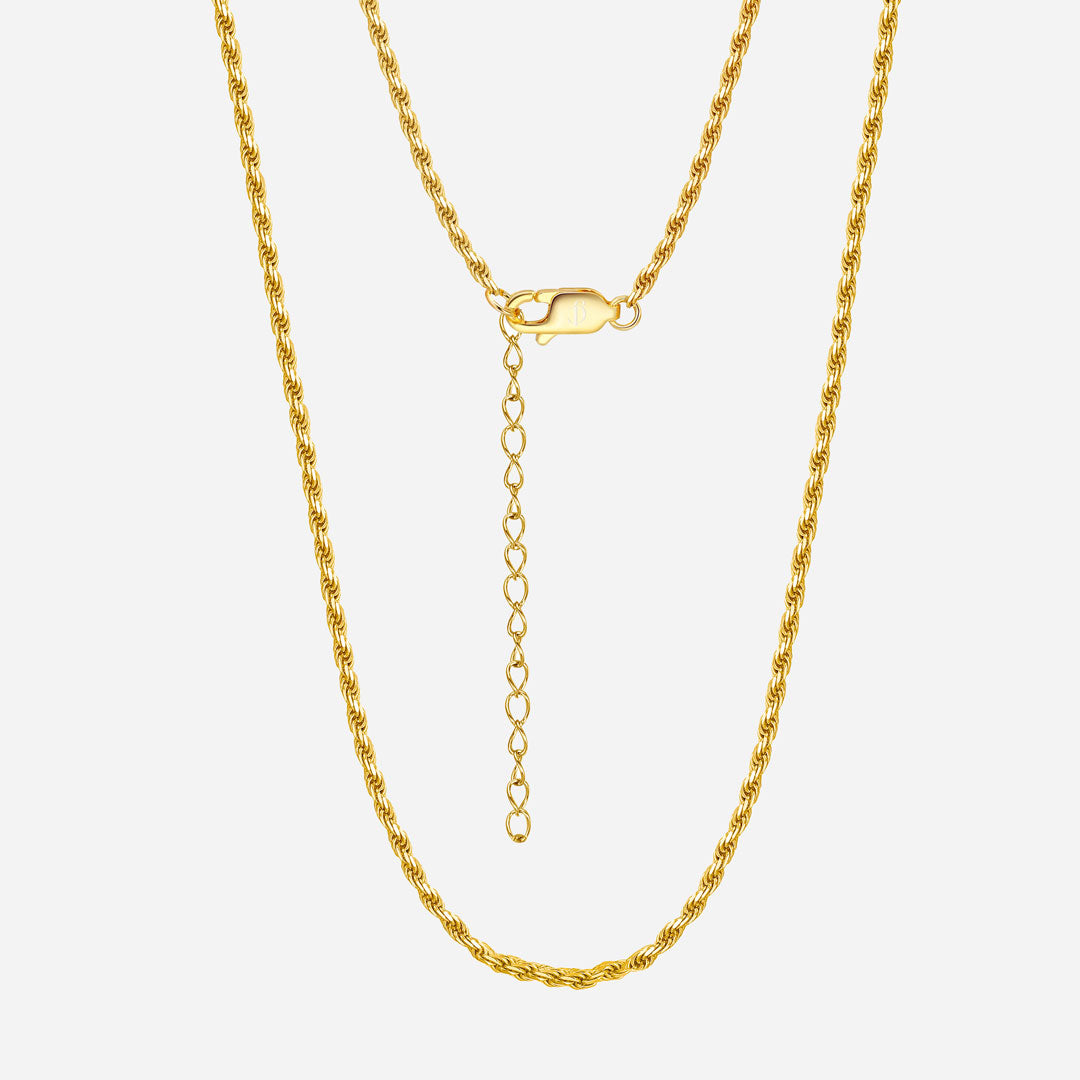 Emma & Rose Cape Town Mikalynne™ 18k gold rope chain, 40.5 cm, showing its elegant twisted design and shiny finish.