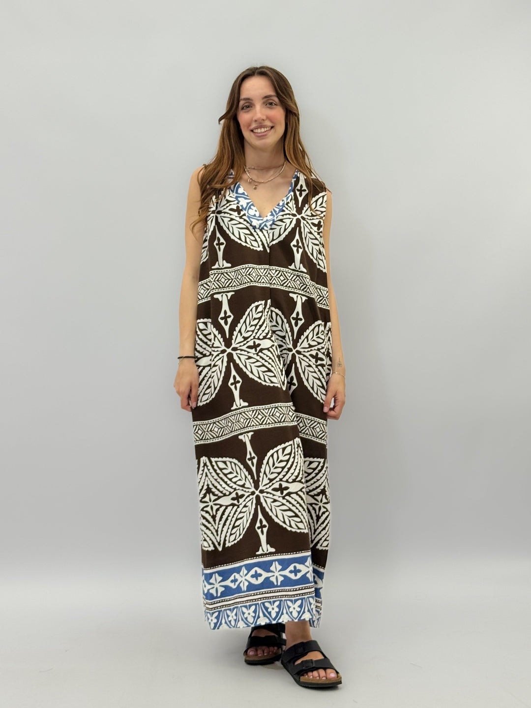 Lightweight™ blue long dress pattern by Emma & Rose Cape Town, featuring flowing fabric and elegant design.