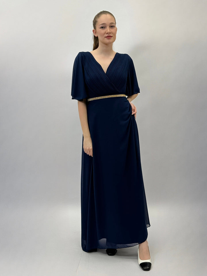 Dark blue Monica™ dress by Emma & Rose Cape Town, comfortable fit, stylish abiti dress shown on a model.