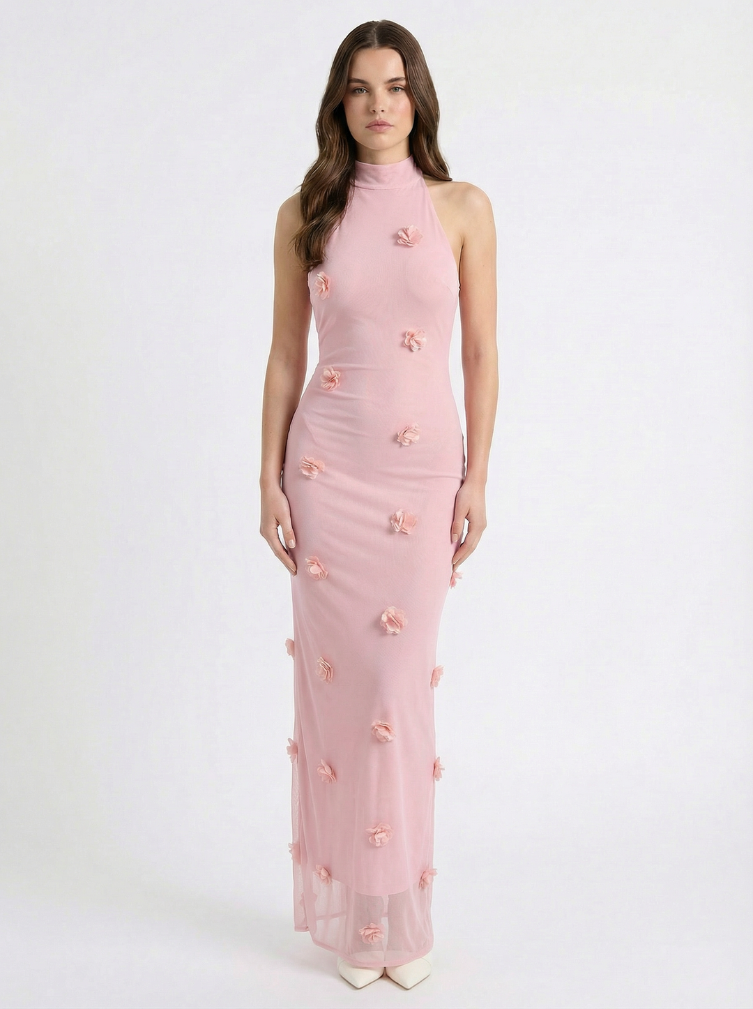 Light blue Fitted™ long dress by Emma & Rose Cape Town with floral applications, elegant and form-fitting for special occasions.