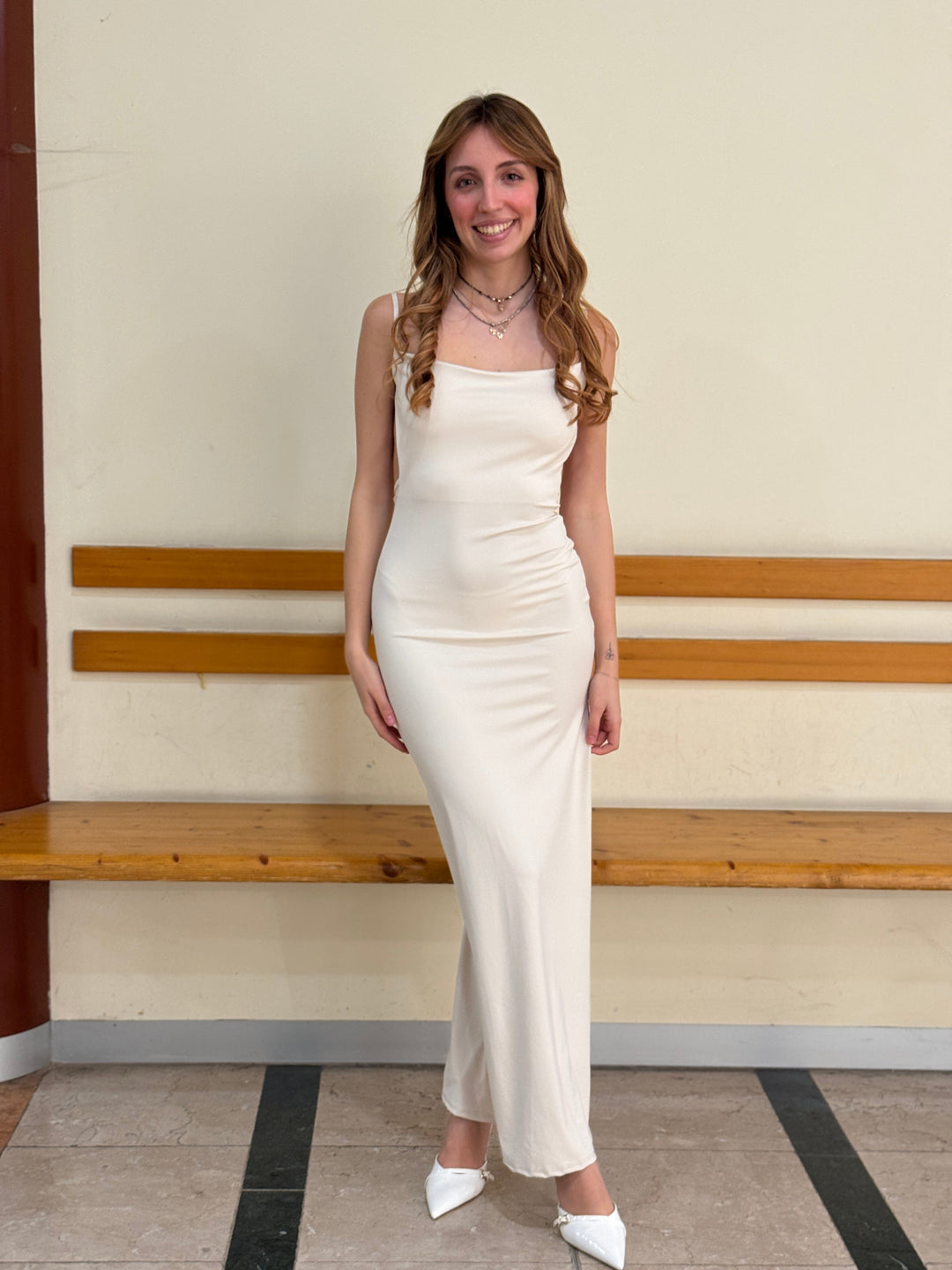 Light blue Fitted™ long dress with thin straps by Emma & Rose Cape Town, elegant and form-fitting for stylish occasions.