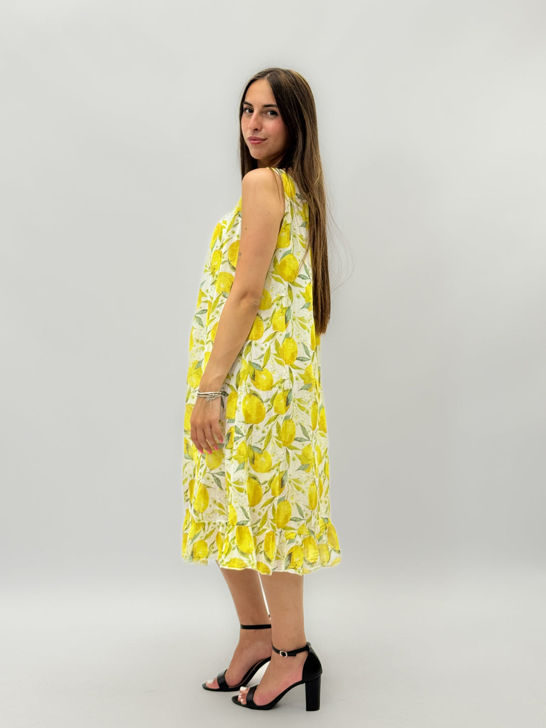 Yellow Lemon™ print dress by Emma & Rose Cape Town, stylish abiti with vibrant lemon pattern and elegant design.