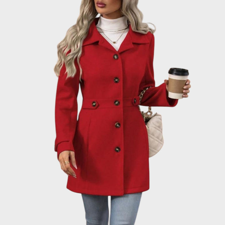 Emma & Rose Cape Town Channel™ Elegant Coat, stylish black abrigo with tailored fit and classic lapel design.