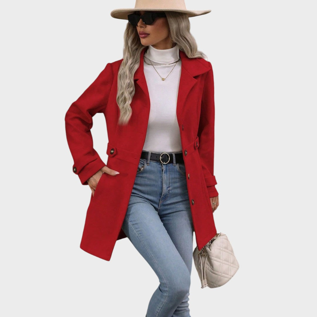 Emma & Rose Cape Town Channel™ Elegant Coat, stylish abrigo with a tailored fit and sophisticated design, displayed on a hanger.