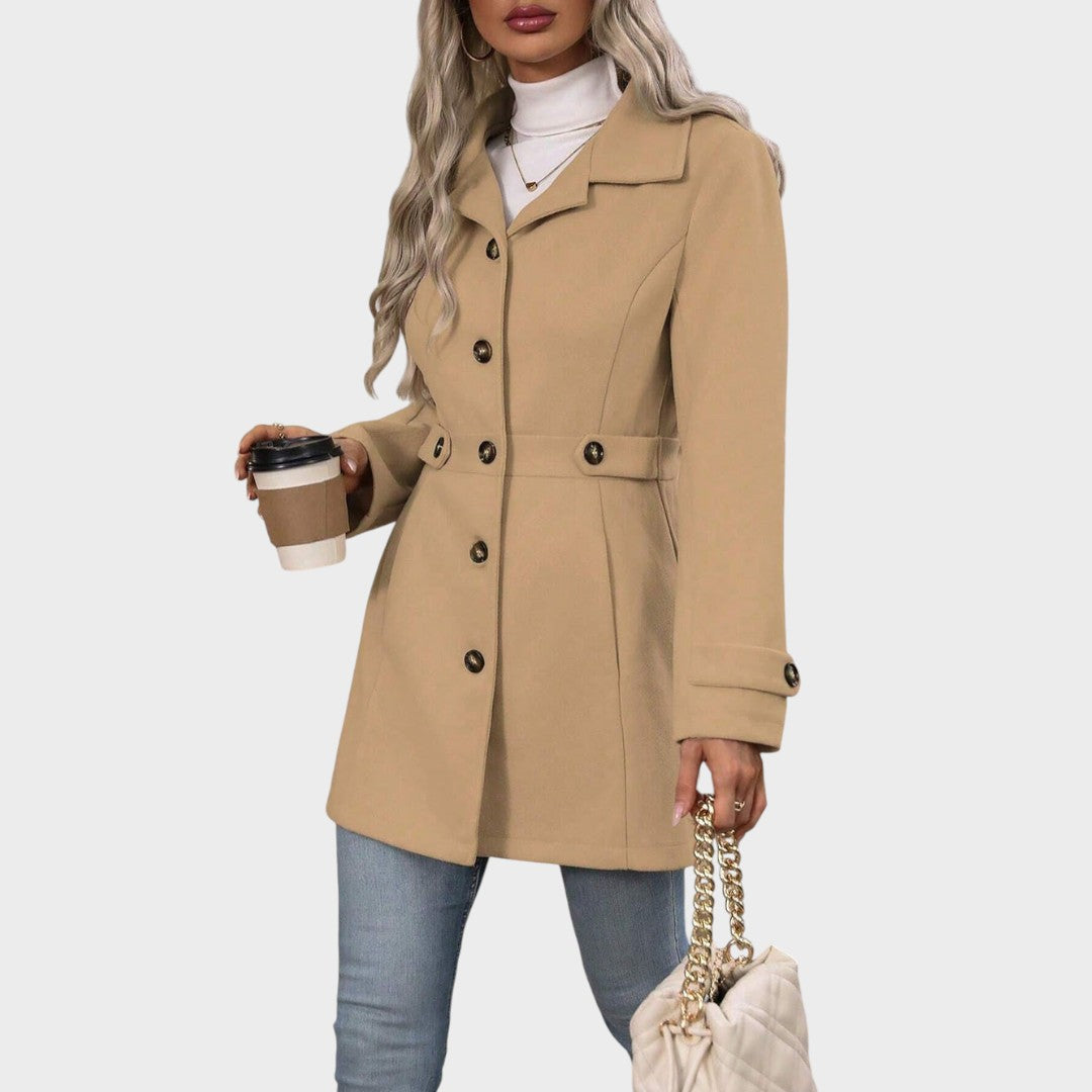 Emma & Rose Cape Town Channel™ elegant coat, stylish black abrigo with tailored fit and classic design, displayed on a mannequin.