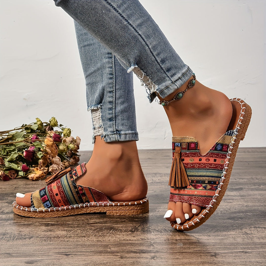Apricot Maja™ Bohemian Frances Sandals by Emma & Rose Cape Town, featuring leather straps and intricate woven design.