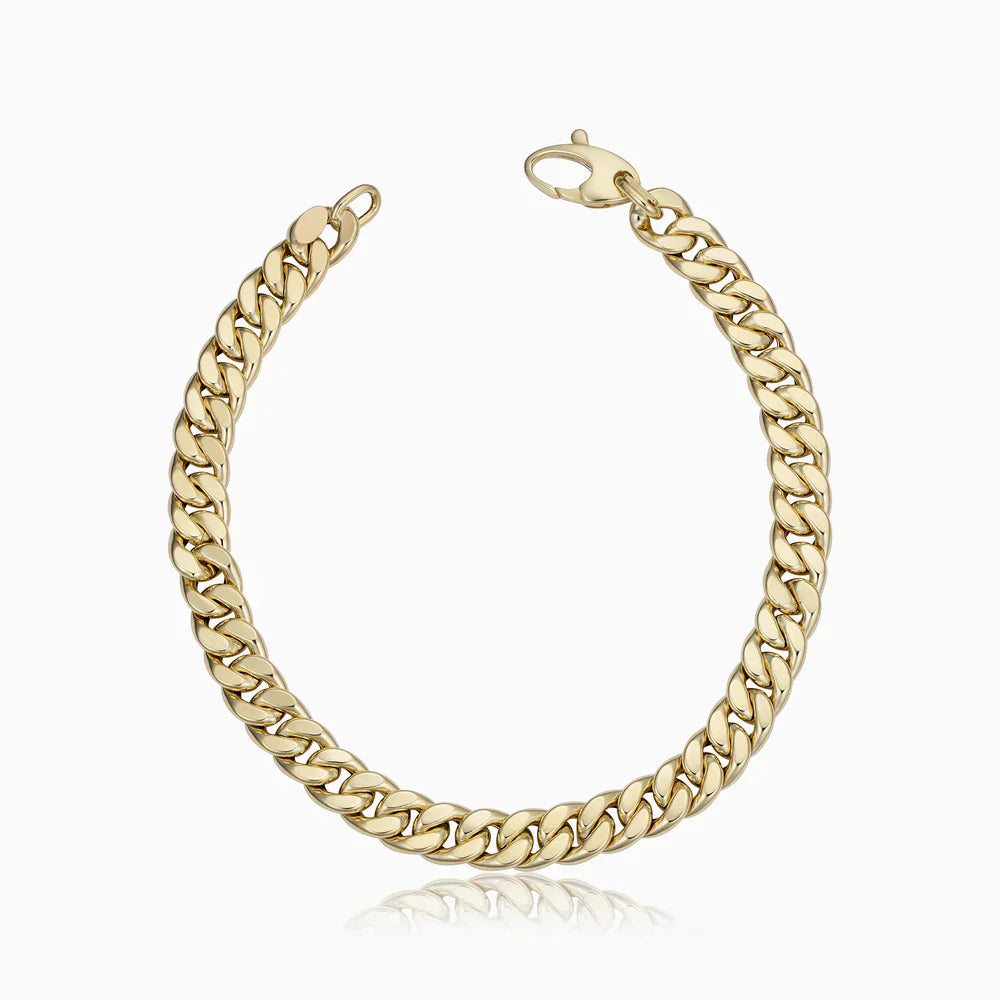 Mayzharine™ Cuban armband in 18k gold with a sleek, polished design, featuring Emma & Rose Cape Town branding.