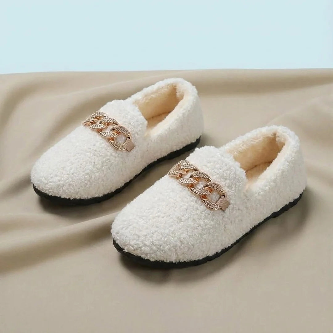 Beige Hanneke™ luxury slippers by Emma & Rose Cape Town, cozy slip-on footwear with soft material and elegant design.
