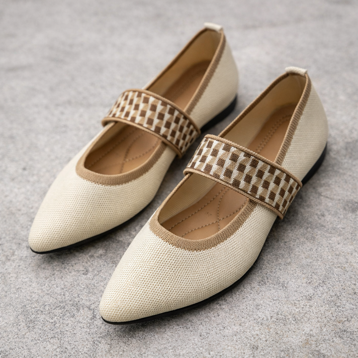 Beige Isadora™ Very Elegant Ballet Flat by Emma & Rose Cape Town, showcasing a sleek, comfortable slip-on shoe for women.