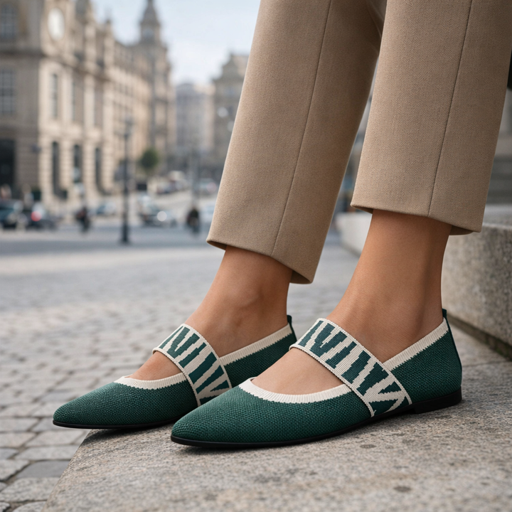 Beige Isadora™ ballet flat by Emma & Rose Cape Town featuring a sleek, elegant design with a rounded toe and flat sole.