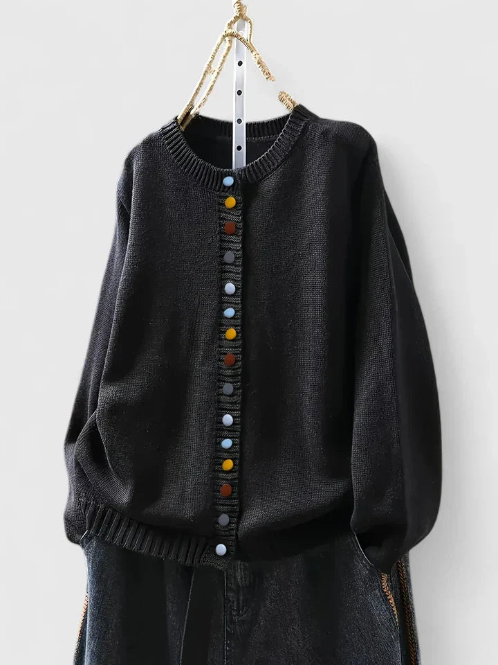 Beige Kalynnah™ comfortable cardigan by Emma & Rose Cape Town, soft knit fabric, relaxed fit, displayed on a hanger.