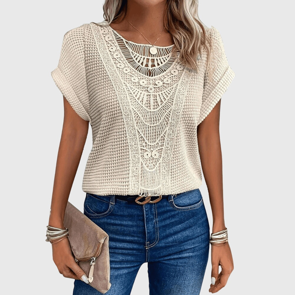 Beige Pearl™ Elegant Ibiza Blouse by Emma & Rose Cape Town, featuring lightweight fabric and stylish design.