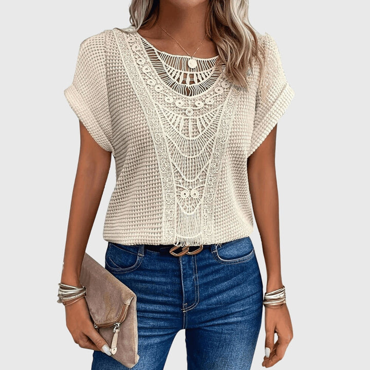Beige Pearl™ Elegant Ibiza Blouse by Emma & Rose Cape Town, featuring lightweight fabric and stylish design.