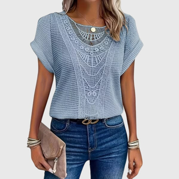 Beige Pearl™ Elegant Ibiza Blouse by Emma & Rose Cape Town, featuring lightweight fabric and stylish design.
