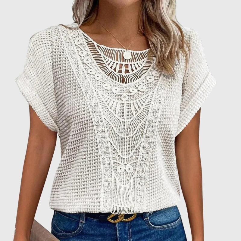 Beige Pearl™ Elegant Ibiza Blouse by Emma & Rose Cape Town, featuring a stylish, flowy design with delicate details.