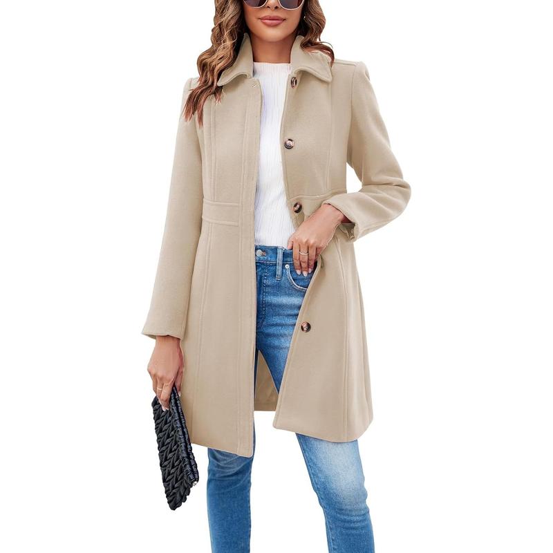 Beige Vivian™ long sleeve single-breasted overcoat by Emma & Rose Cape Town, stylish outerwear with a tailored fit.