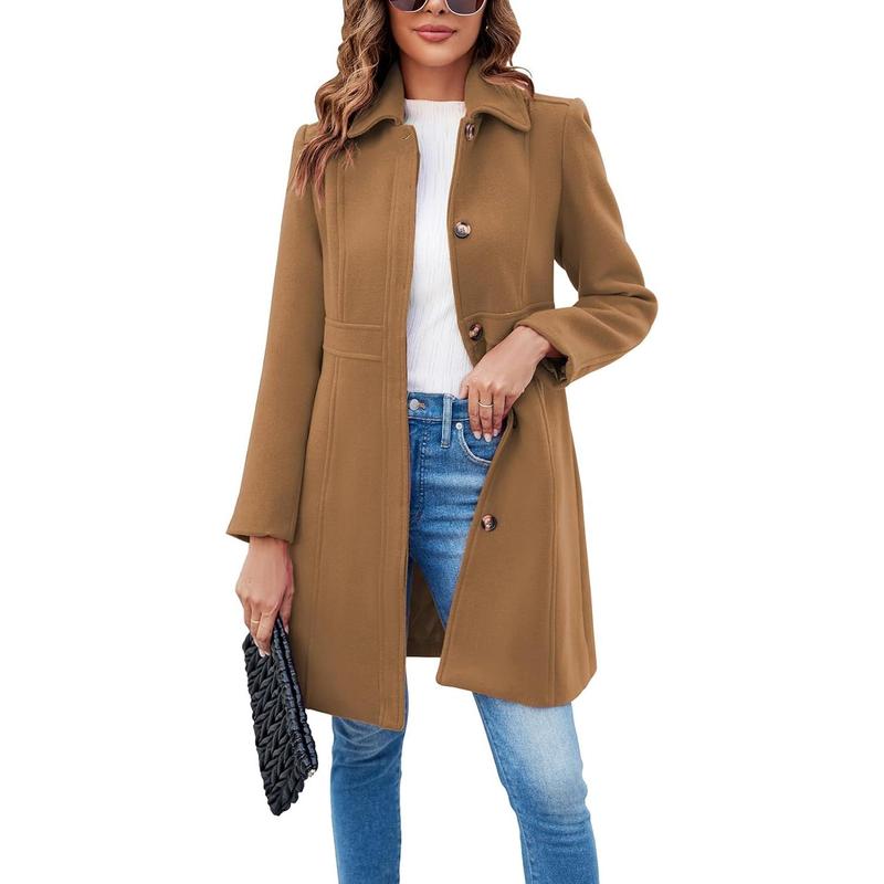 Beige Vivian™ long sleeve single-breasted overcoat by Emma & Rose Cape Town displayed on a model.