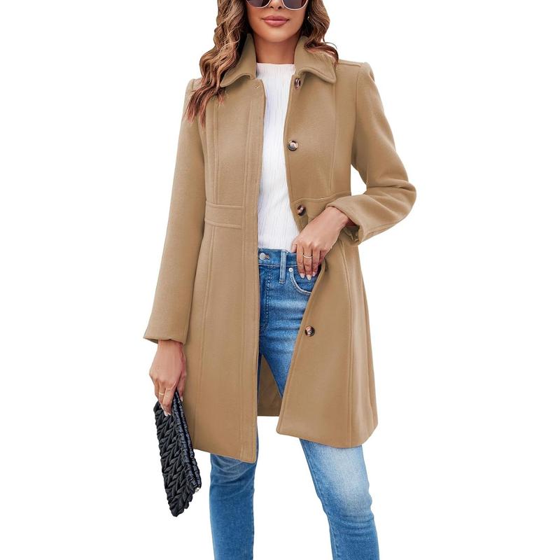 Beige Vivian™ long sleeve single-breasted overcoat by Emma & Rose Cape Town, stylish outerwear with tailored fit.