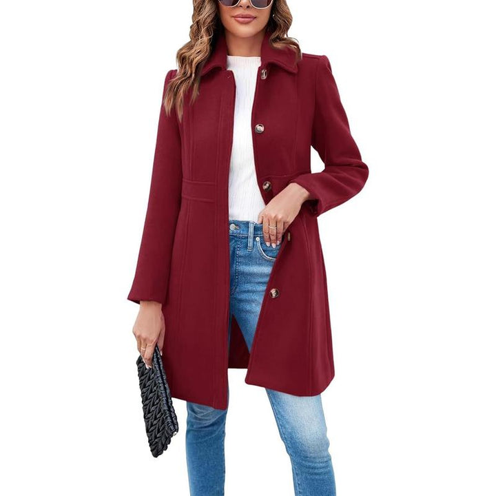 Beige Vivian™ long sleeve single-breasted overcoat by Emma & Rose Cape Town, stylish outerwear with tailored fit and classic design.