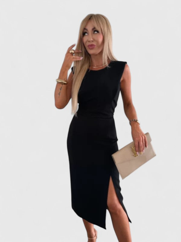 Beige Betty™ elegant midi dress from Emma & Rose Cape Town, showcasing a fitted silhouette and stylish design.