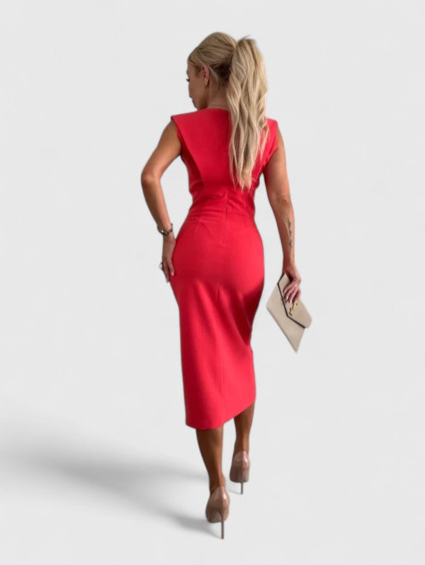 Beige Betty™ elegant midi dress by Emma & Rose Cape Town, featuring a fitted silhouette and stylish design.