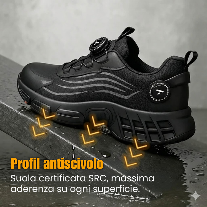 Black Marno Max One S3 safety shoes by Emma & Rose Cape Town with sturdy design and slip-resistant soles.