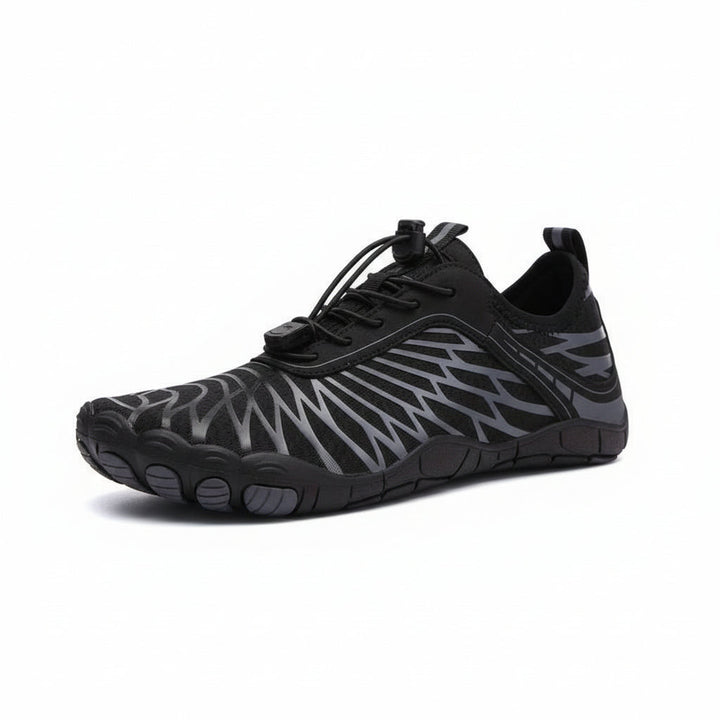 Black Outdoor™ Quickdry Barefoot Shoes by Emma & Rose Cape Town, showing lightweight design and flexible sole.