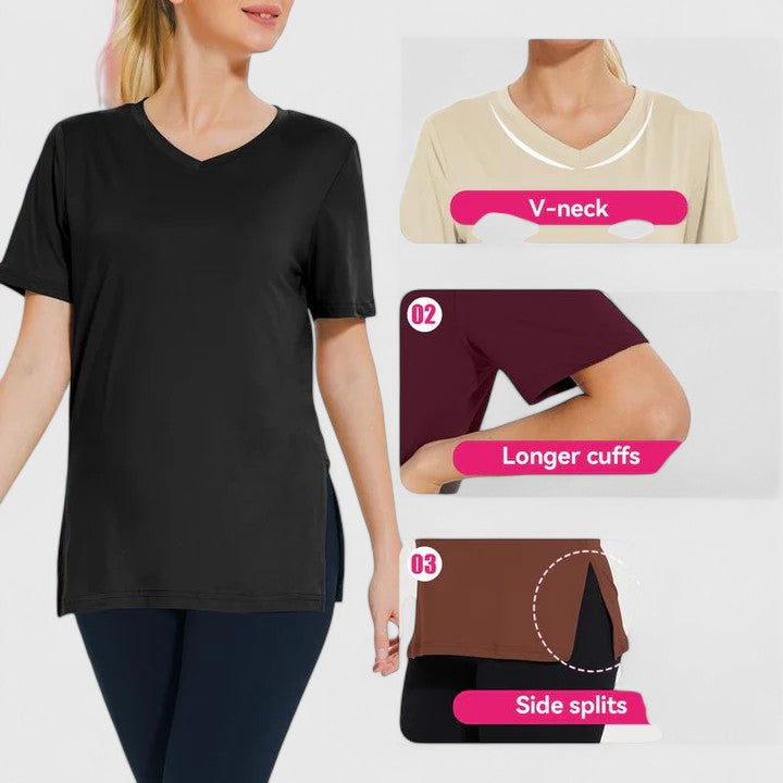 Set of three Emma & Rose Cape Town Samantha Essential Tees in black, grey, and pink, casual short-sleeve T-shirts.