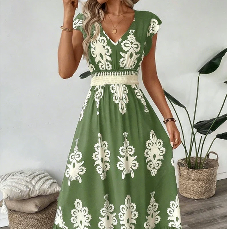 Candela - Baroque Maxi Dress with V-Neck