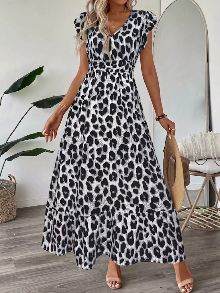 Candela - Baroque Maxi Dress with V-Neck