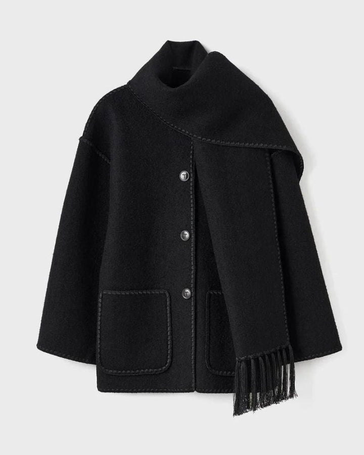Emma & Rose Cape Town Jayzmarah stylish black jacket displayed on a hanger. Modern, sleek design perfect for casual wear.