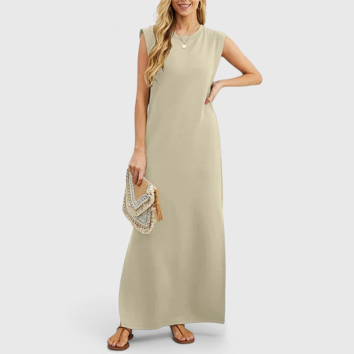 Black Marian™ Elegant Maxi Dress by Emma & Rose Cape Town, flowing fabric, sleeveless design, and floor-length silhouette.