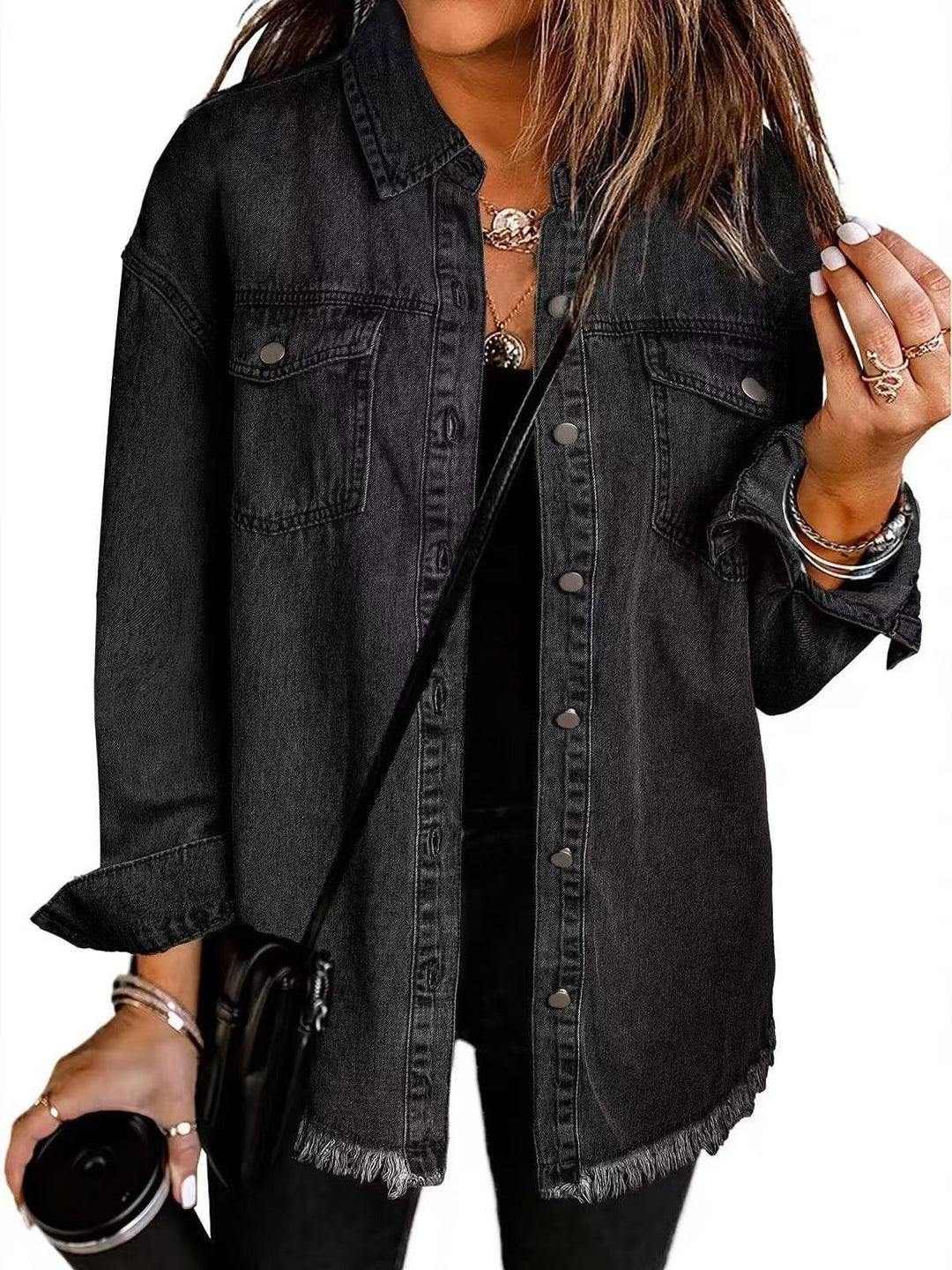 Emma & Rose Cape Town Roxane Classic Everyday soft luxurious fabric black jacket on a hanger.