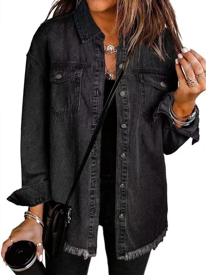 Emma & Rose Cape Town Roxane Classic Everyday soft luxurious fabric black jacket on a hanger.