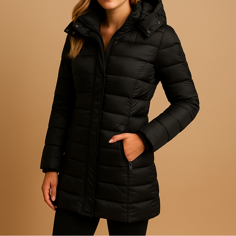 Black Saedi™ Elegant Jacket by Emma & Rose Cape Town, tailored with sleek design and sophisticated style, front view.