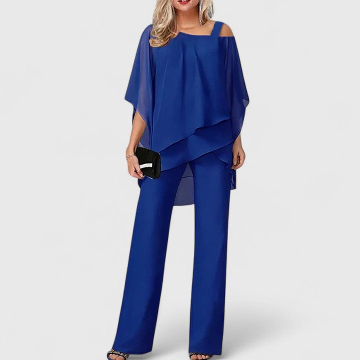 Black Serenity™ elegant two-piece trouser set by Emma & Rose Cape Town, featuring a stylish top and matching trousers.
