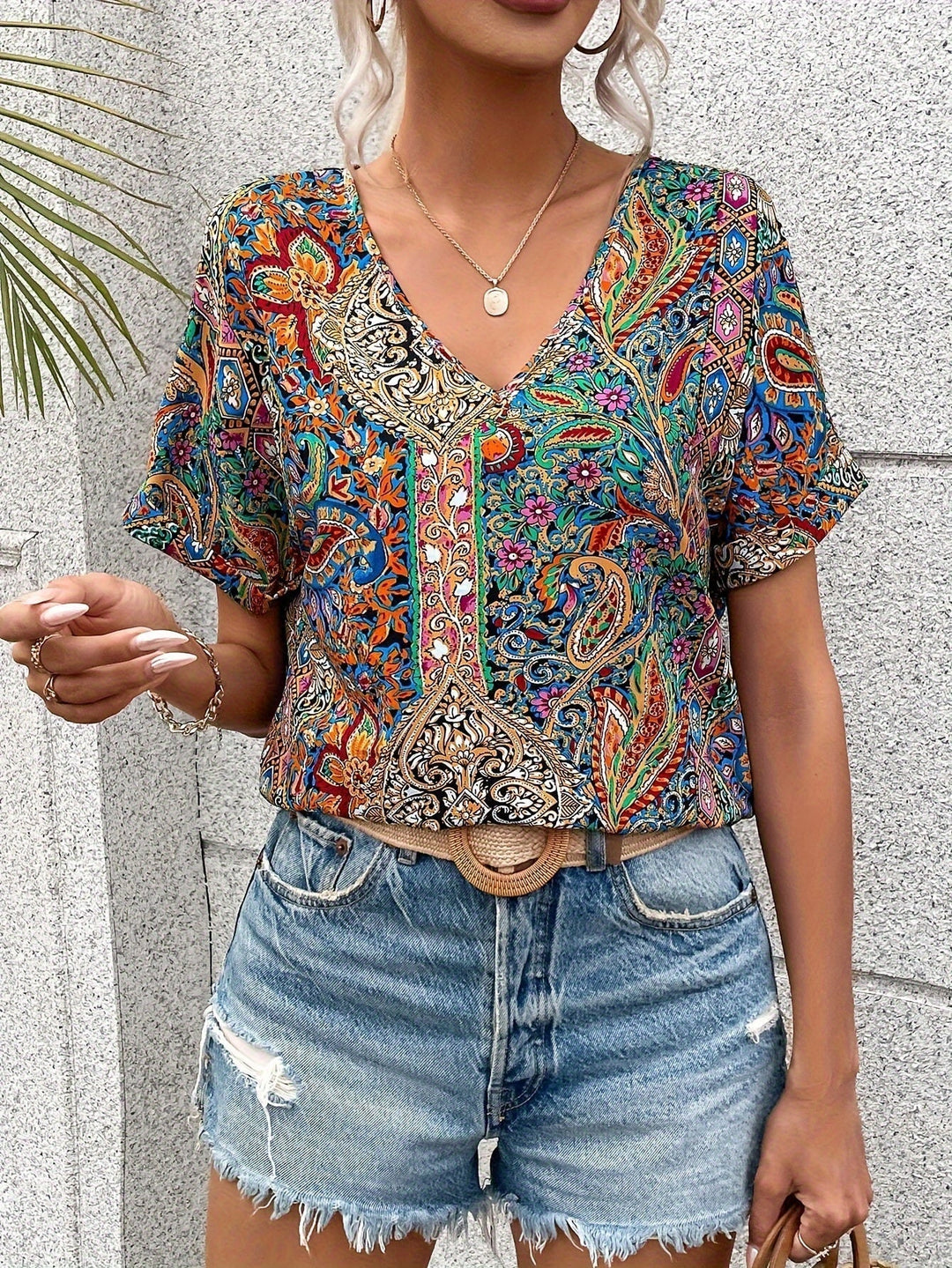 Ingrid™  |  Patterned V-neck Blouse