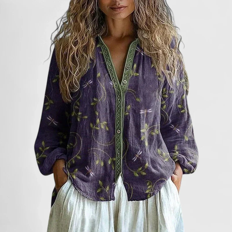 Olivianne™ elegant purple blouse by Emma & Rose Cape Town, stylish long-sleeve top with a sophisticated fit.