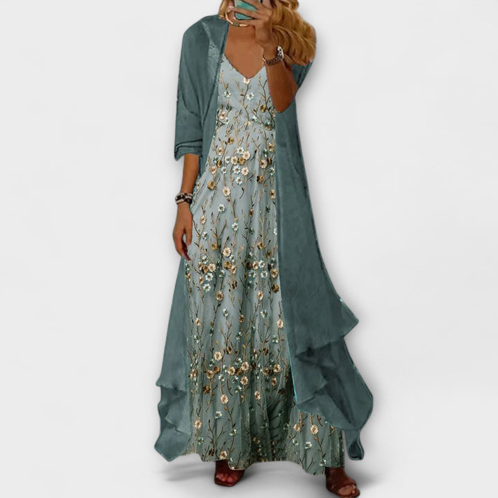 Emma & Rose Cape Town Bryleigh elegant maxi dress set in blue, featuring a flowing, stylish design perfect for special occasions.